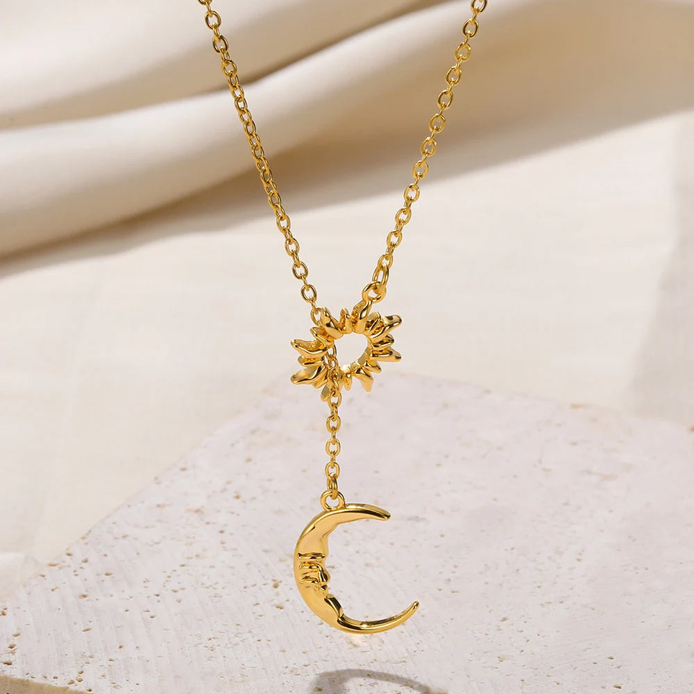 Sun Moon Pendant Clavicle Chain Bohemian Pagan Necklace