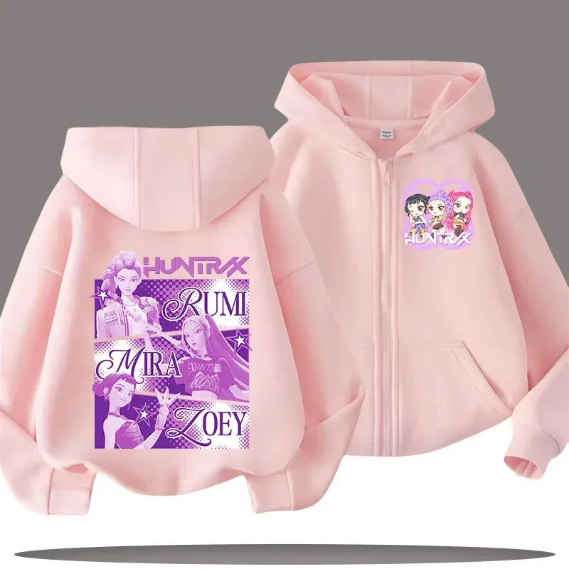 Huntrix Zip Up Sweatshirt Kpop Demon Hunters Hoodie K-Pop Clothes Fleece Jacket