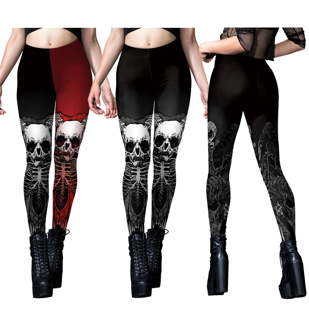 Gothic Skull Print Halloween Skeleton Print Legging Punk Fitness Ankle Pants