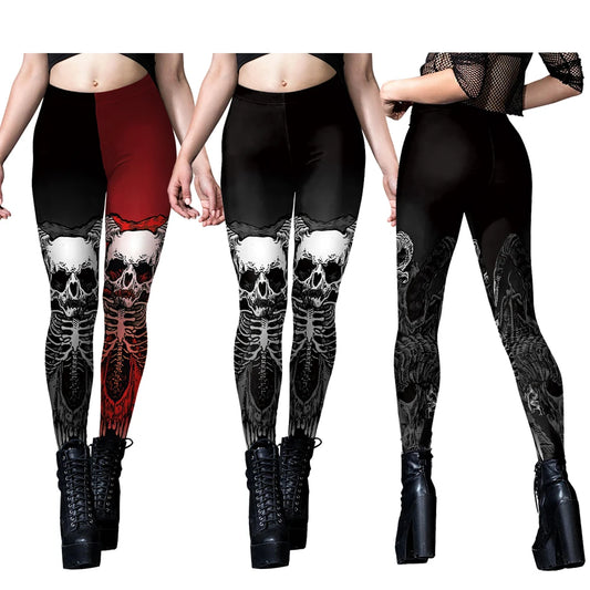 Gothic Skull Print Halloween Skeleton Print Legging Punk Fitness Ankle Pants