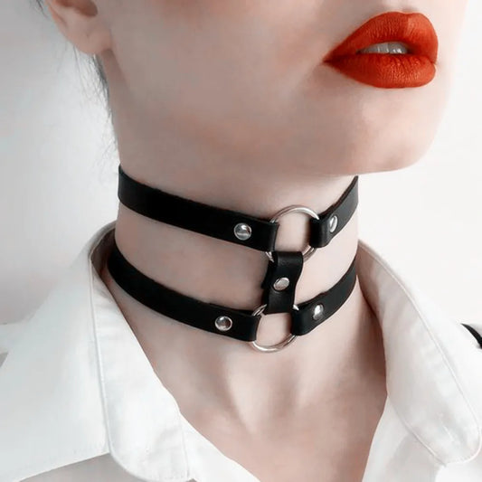 PU Leather Choker Punk Collar Bondage Goth Jewellery Metal Gothic Accessories