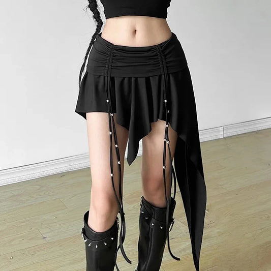 Gothic Punk Hipster Mini Skirt Dropped Waist Drawstring