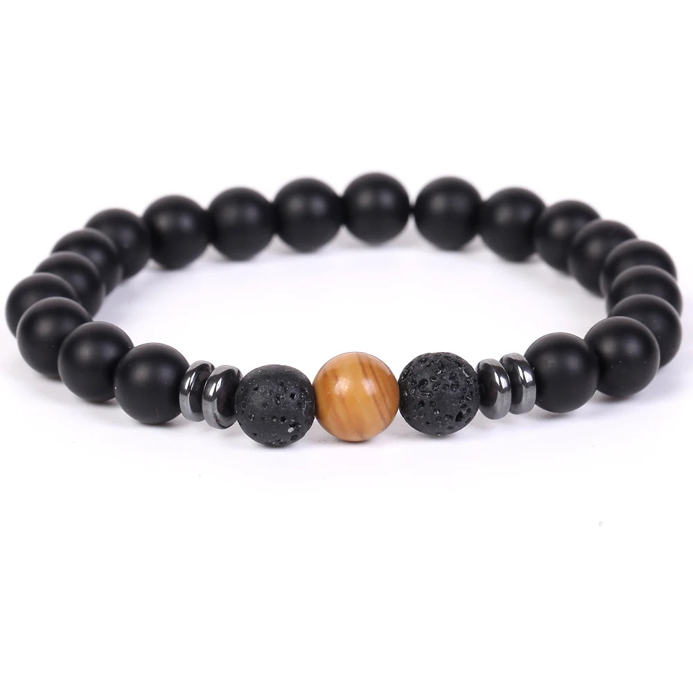 Stone Bracelet Black Agates Hematite Round Beads Jewellery Healing Energy
