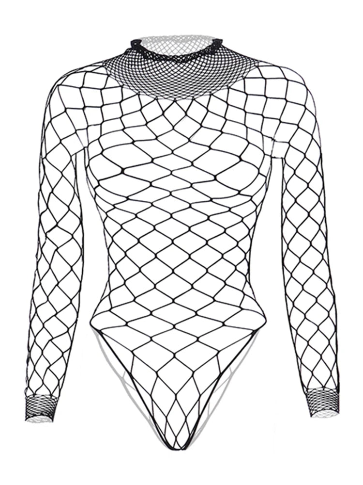 Sexy Gothic Punk Fishnet Stretch Top Bodysuit Rave Lingerie
