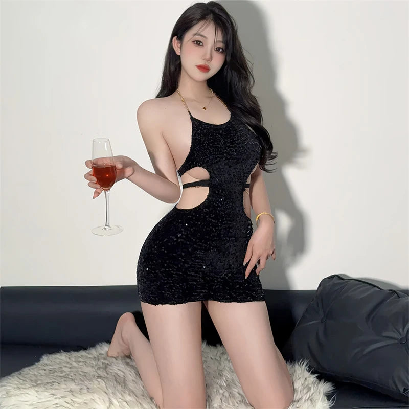 Sexy Black Sequin Mini Short Dress Clubwear Christmas Party Women