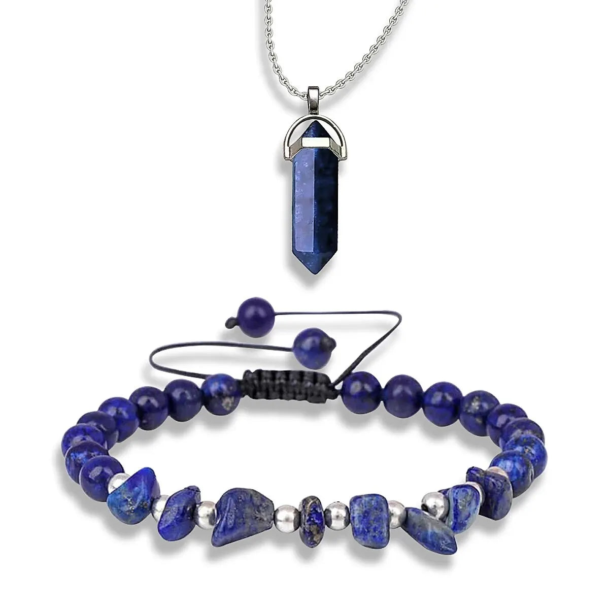Anxiety Energy Healing Necklace Pendant, Round Bead Crystal Bracelet Jewellery Set