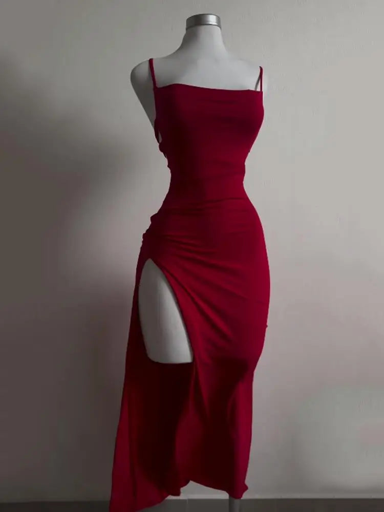 Sexy Slit Y2K Strappy Bodycon Clubwear Party Dress