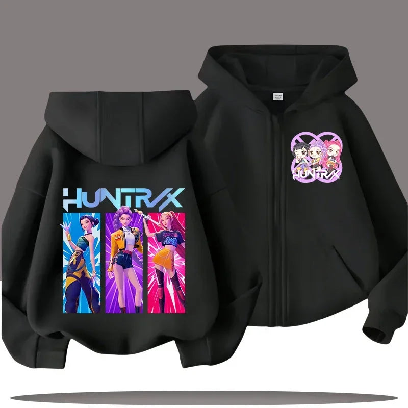 Huntrix Zip Up Sweatshirt Kpop Demon Hunters Hoodie K-Pop Clothes Fleece Jacket