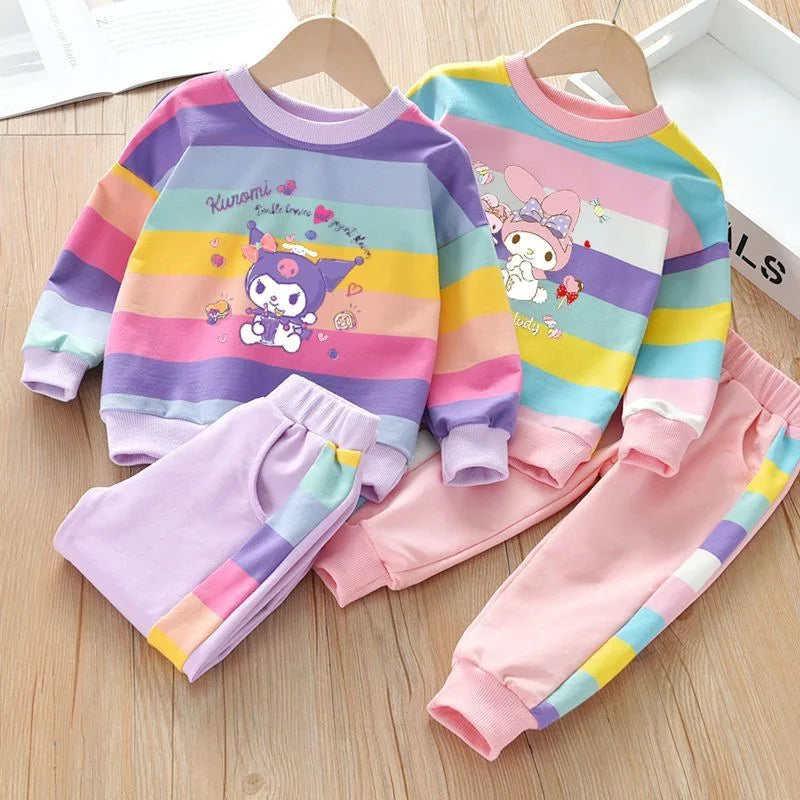 Sanrio Kuromi Cinnamaroll Hello Kitty Hoodie Tracksuits Joggers Girls Clothes Sets Sweater Rainbow