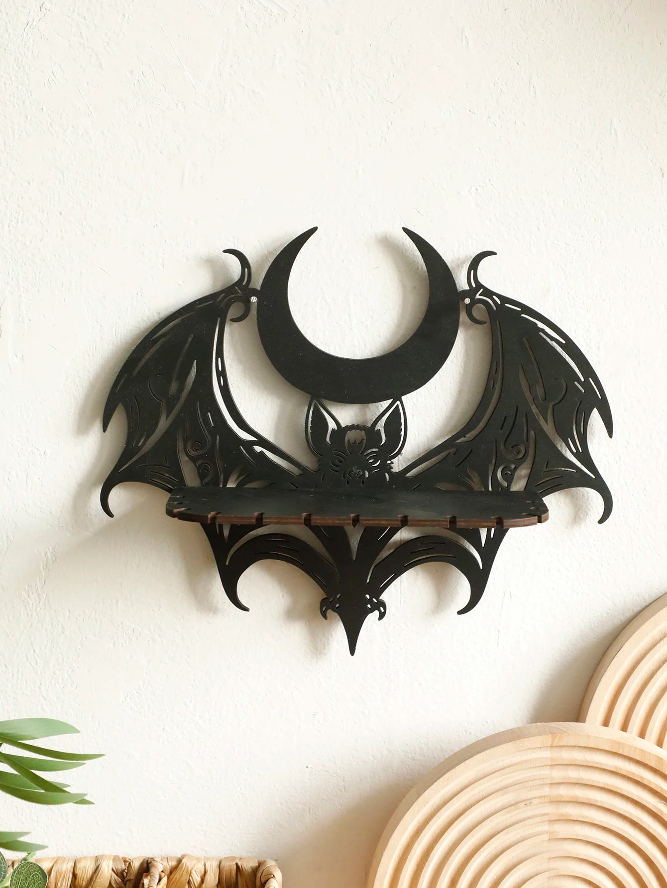 Black Halloween Wooden Wall Shelf Gothic Bat Moon
