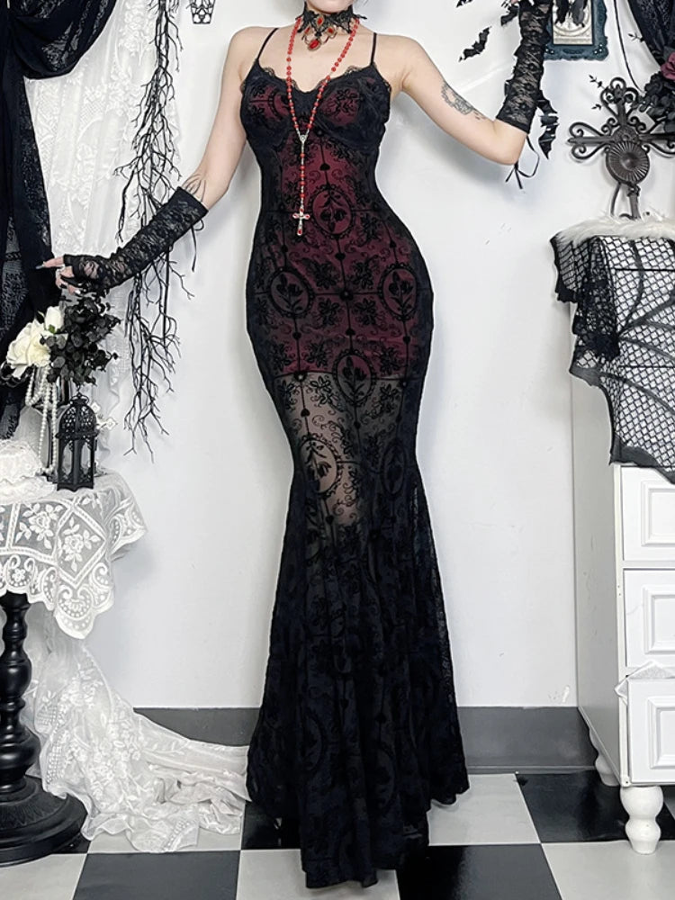 AltGoth Vintage Dark Victorian Gothic Dress Lace Black Red