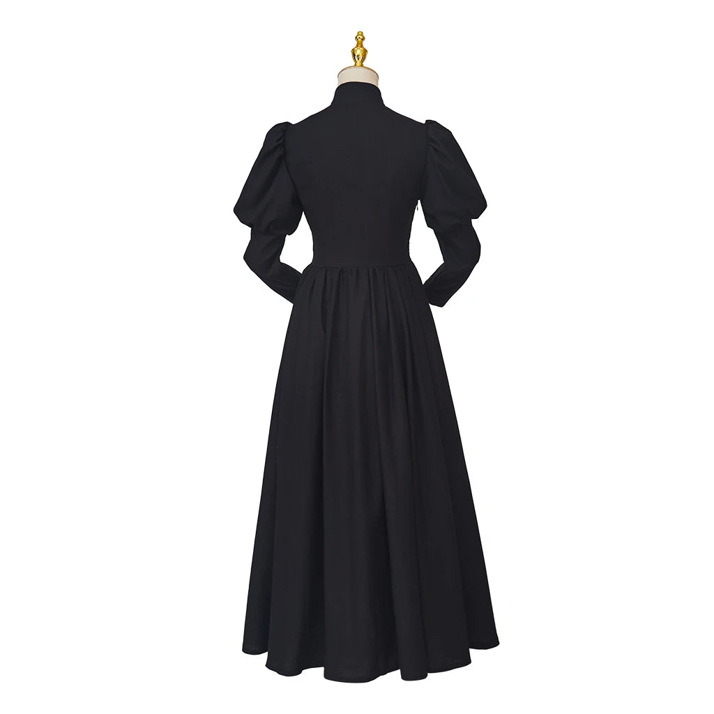 Gothic Victorian Mourning Day Dress Black Bustle Steampunk Ball Gown Wicked Costume Cosplay