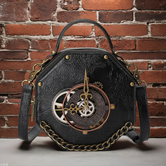 Steampunk Clockwork Punk Industrial Crossbody Bag Distressed Vintage Shoulder Handbag