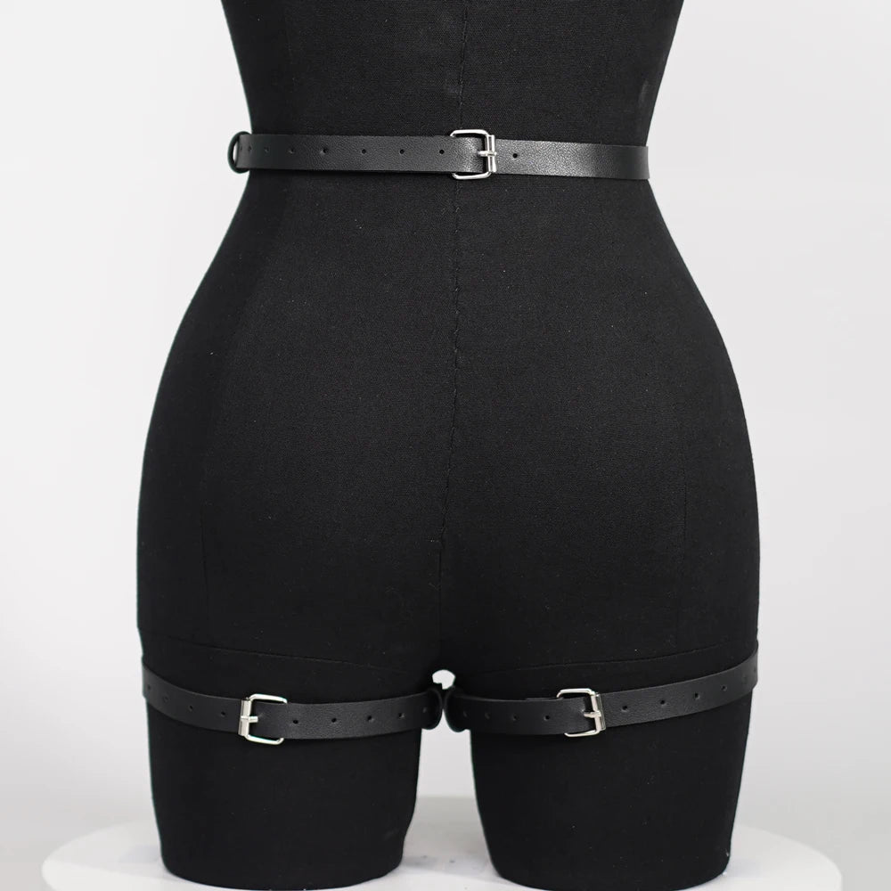 Women Fashion Harness Leg Harness Pu Leather Adjustable Studded Thigh Garter Belt Gothic Bondage lingerie