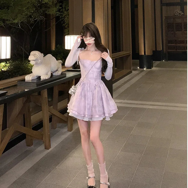 Beautiful Shimmer Tie Dye Princess Fairy Dress Purple Blue
