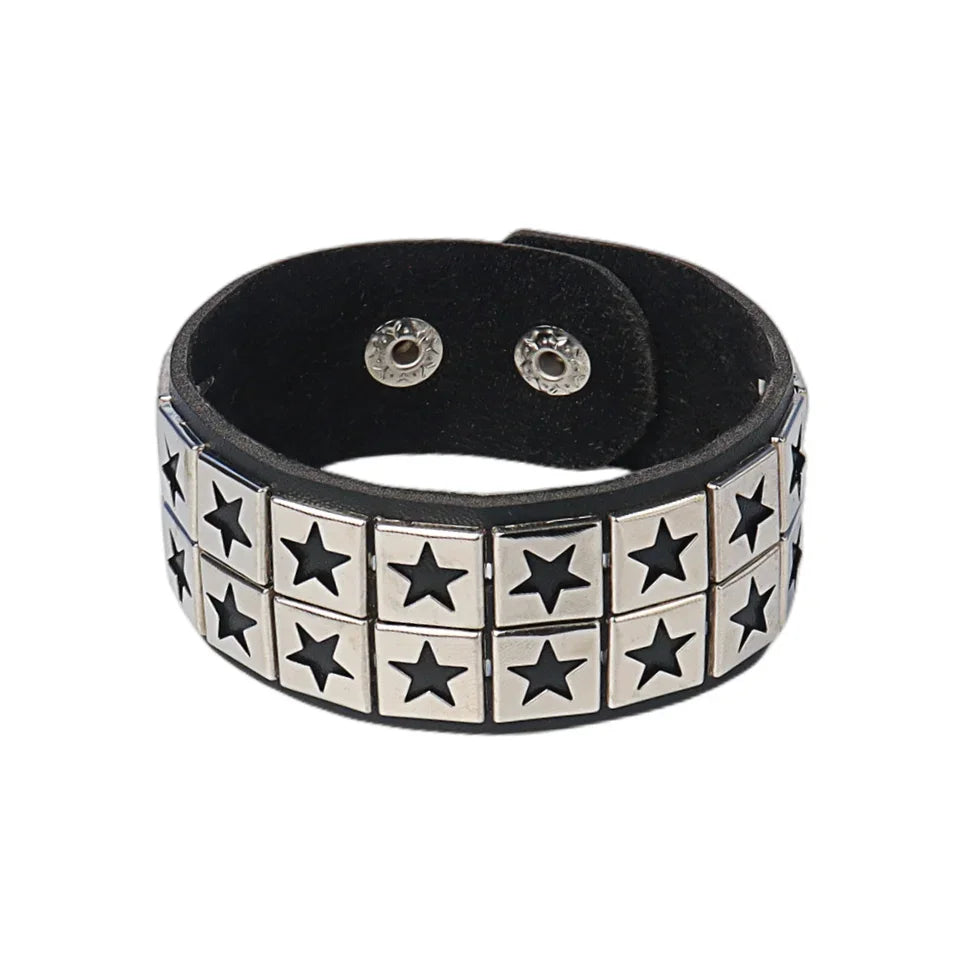 Black Silver Metal Arm Cuff Studded Bracelet