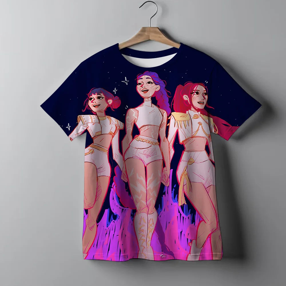 KPop Demon Hunters Kids T-Shirt Casual Girls Top Tees Huntrix Rumi Merch Gifts