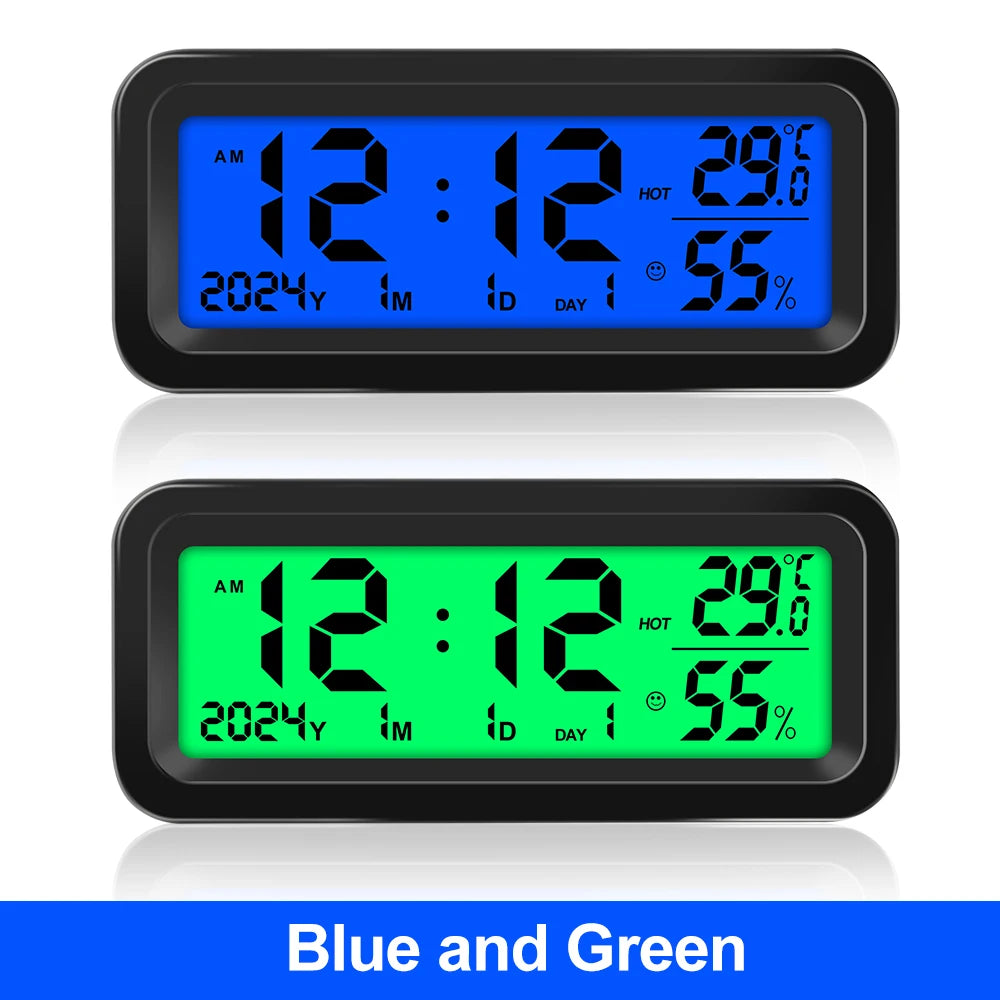 Digital Car Clock Solar/USB Powered Dashboard Garden LCD Backlit