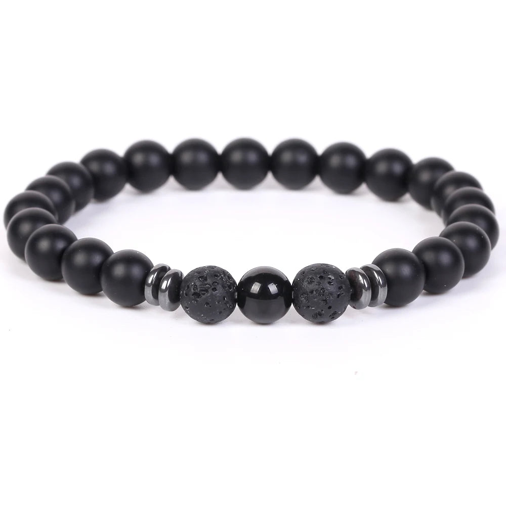 Stone Bracelet Black Agates Hematite Round Beads Jewellery Healing Energy