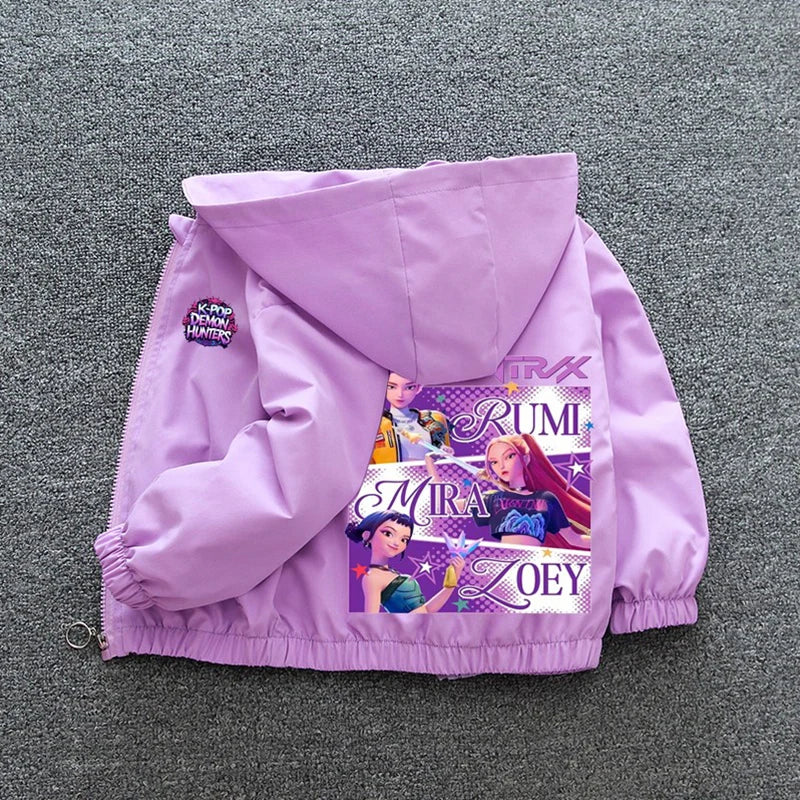 Kpop Demon Hunters Rumi Mira Zoey Clothes Girls Summer Raincoat Jacket Mac Waterproof