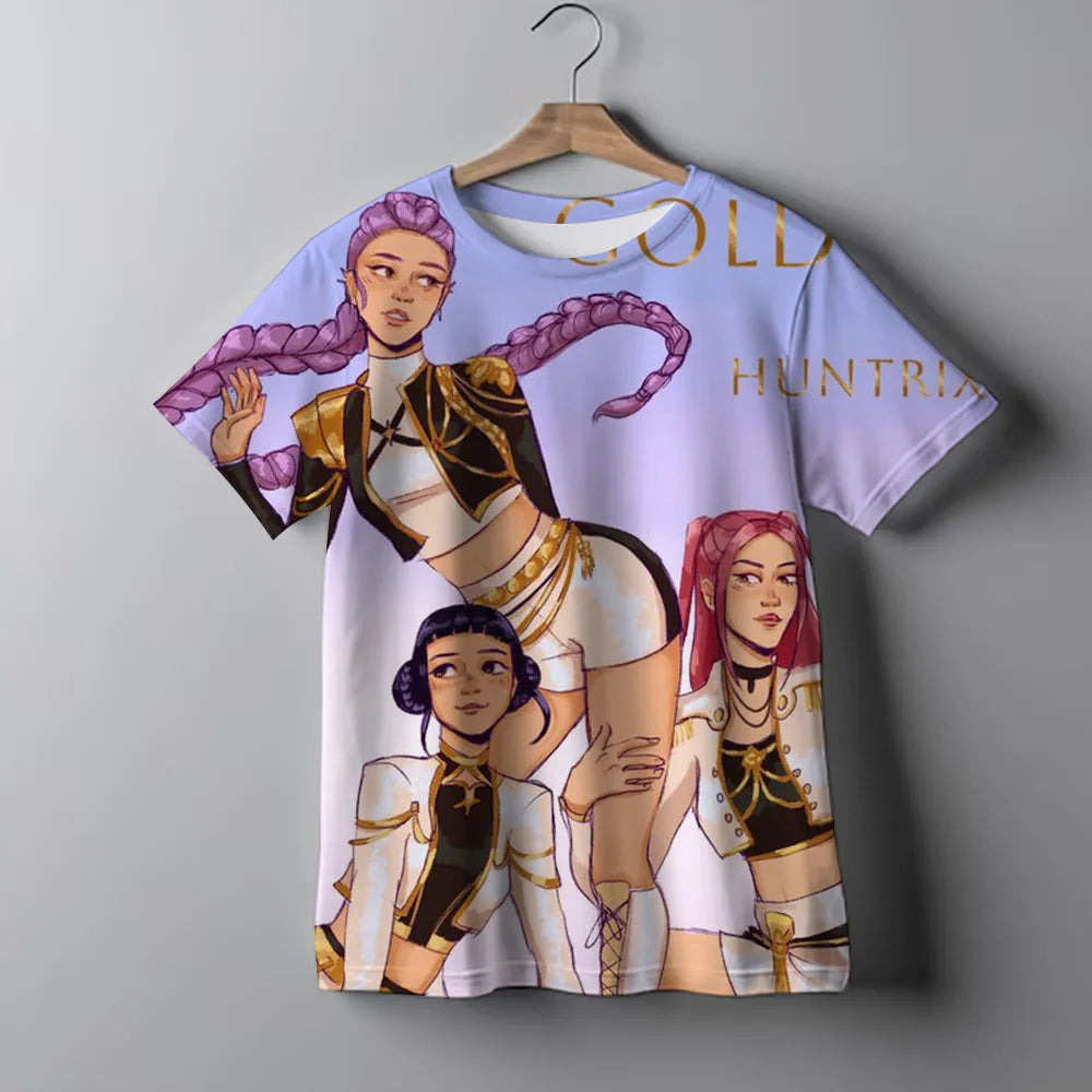 KPop Demon Hunters Kids T-Shirt Casual Girls Top Tees Huntrix Rumi Merch Gifts