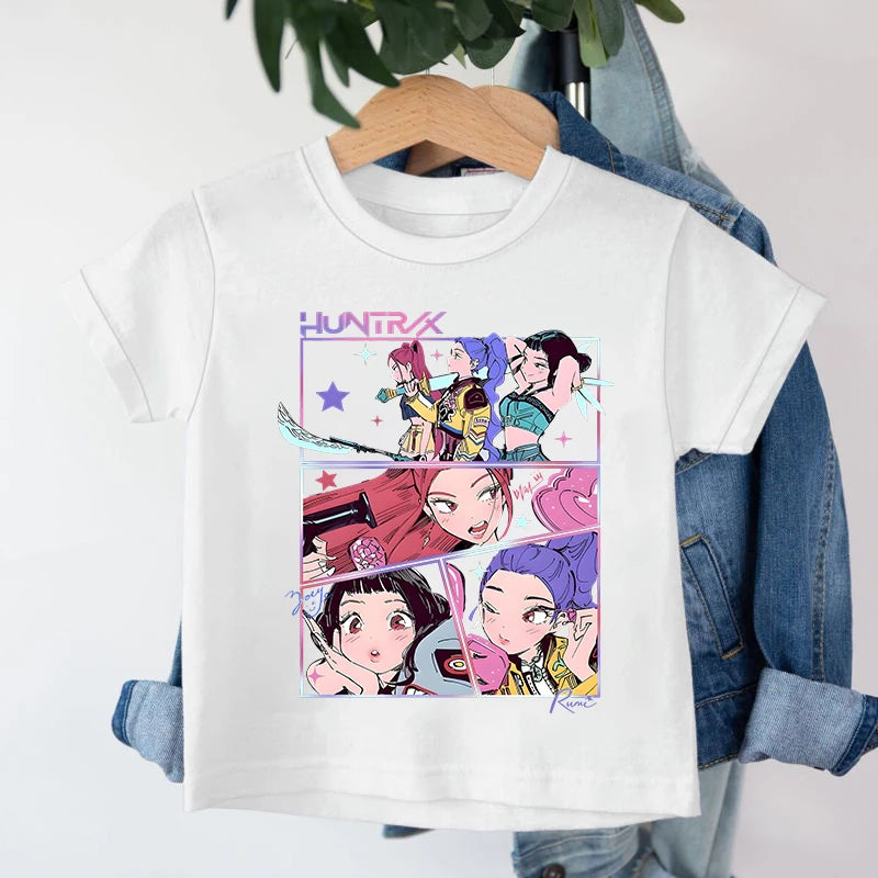 KPop Demon Hunters Saja Boys T-shirt Huntrix Tshirt Kids Summer Clothing Rumi