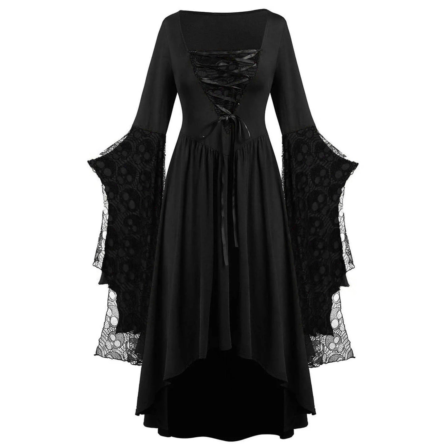 Gothic Long Black Witch Dress Halloween Fancy Dress Costume