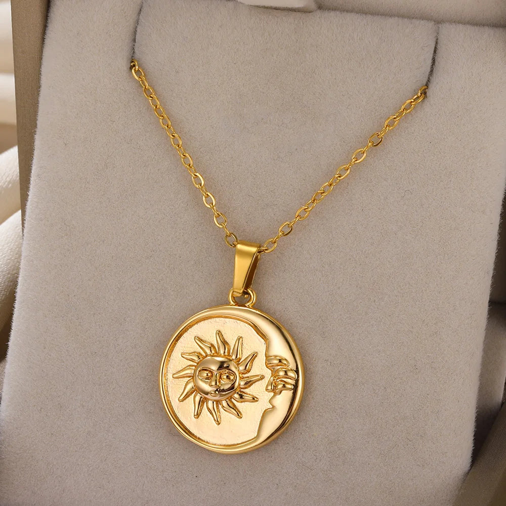 Sun Moon Pendant Clavicle Chain Bohemian Pagan Necklace