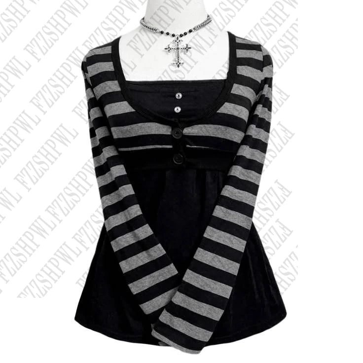 Y2K Emo Goth Stripes Pullover Casual Top Cropped Cardigan