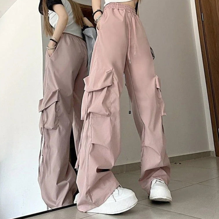Baggy Pants Fashion Women Oversized Drawstring Combat Trousers