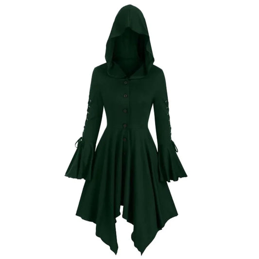 Gothic Dark Green Hooded Dress Coat Jacket Medieval