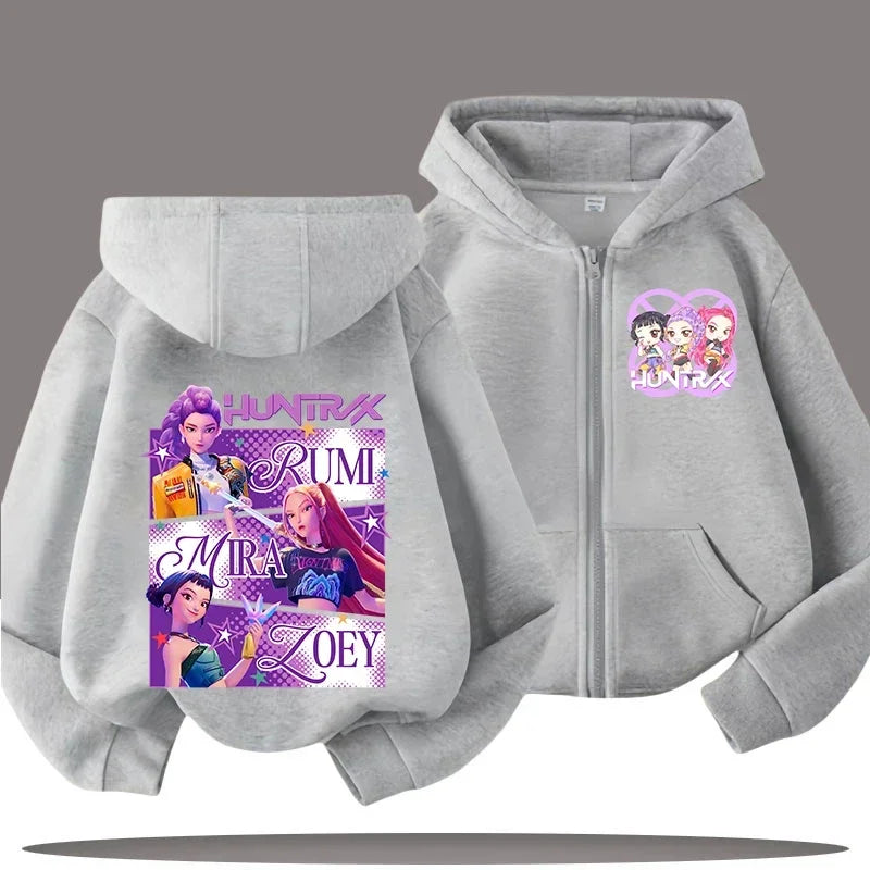 Huntrix Zip Up Sweatshirt Kpop Demon Hunters Hoodie K-Pop Clothes Fleece Jacket