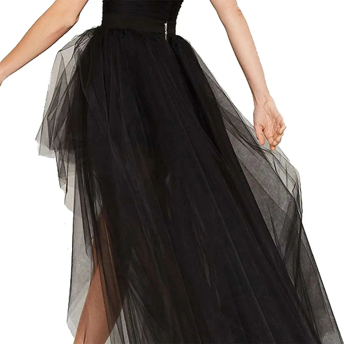 Fancy Dress Gothic Tulle Ball Gown Black Mesh Steampunk Long Net Petticoat Skirt Costume