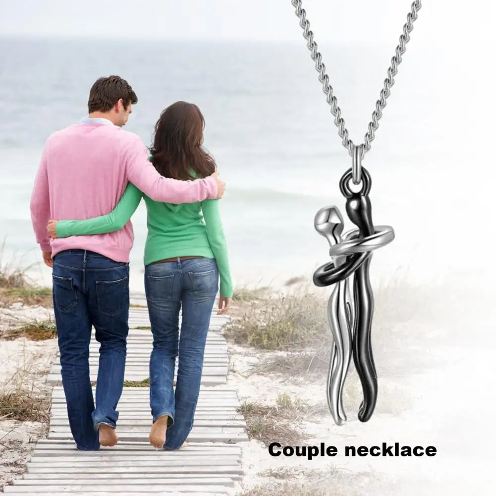 Couple Necklace Unity Trust Embrace Pendant Necklace Adjustable Length