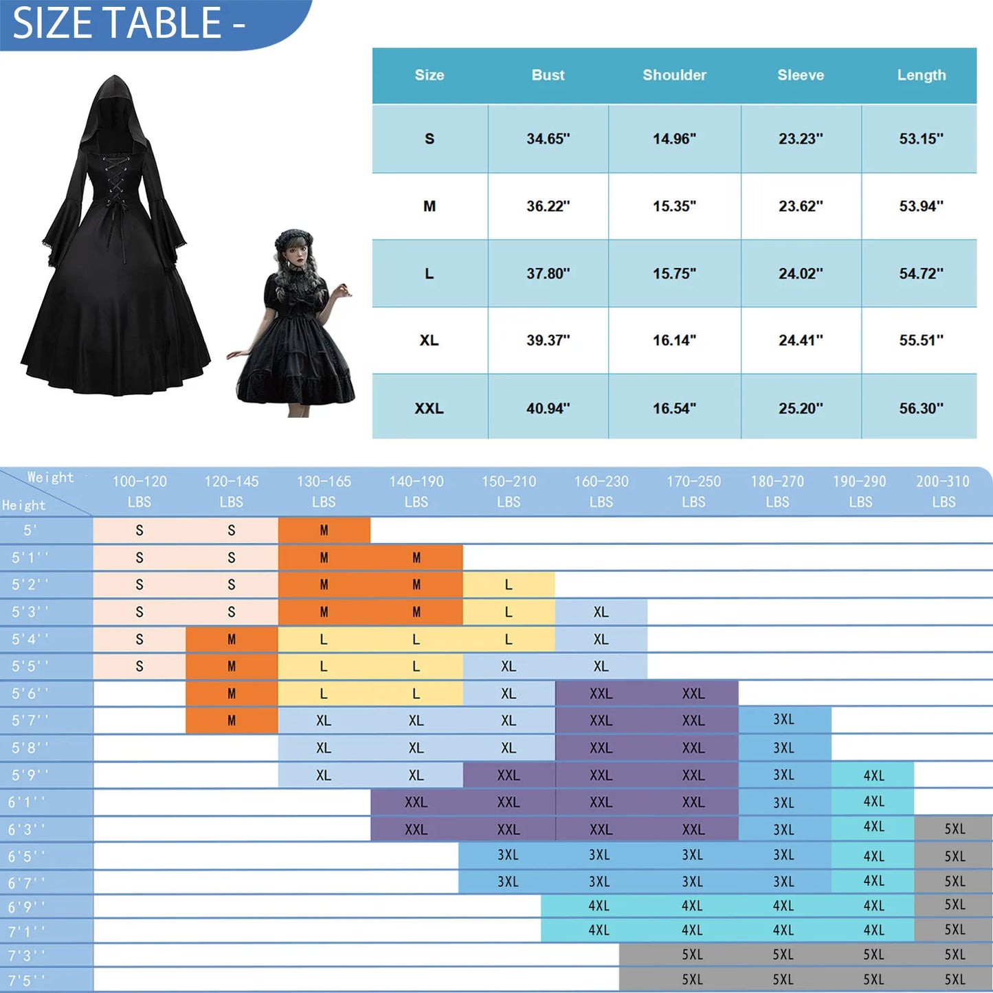 Black Pagan Gown Gothic Medieval Hooded Ceremonial Dress