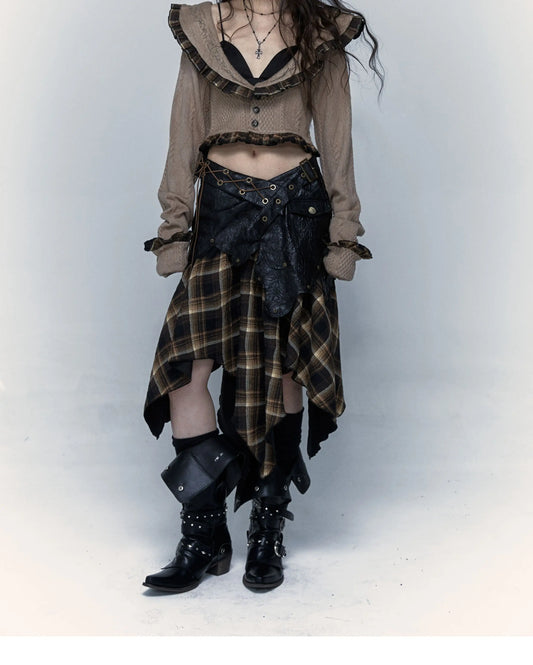 Grunge Tartan Plaid Irregular Handkerchief Skirt