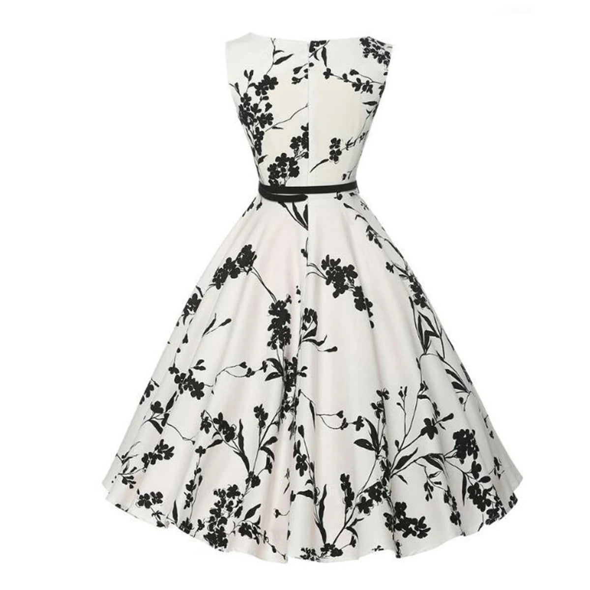 Vintage White Floral Summer Dress Swing Casual 1950s Rockabilly Dresses Flowers Party