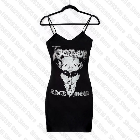 Sexy Black Punk Emo Mini Dress Rock Graphic