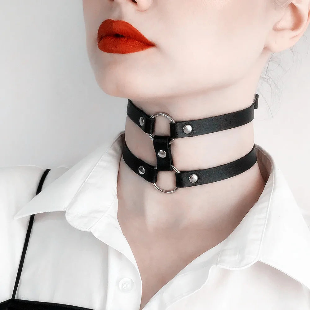 PU Leather Choker Punk Collar Bondage Goth Jewellery Metal Gothic Accessories