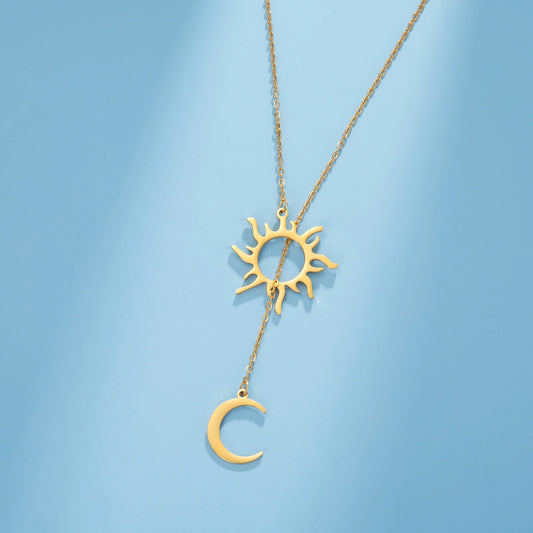 Sun Moon Pendant Chain Necklace Stainless Steel Bohemian Choker Necklace Pagan