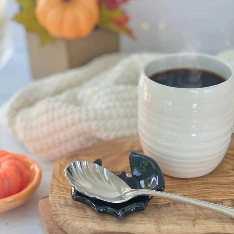Vampire Bat Spoon Rest Gothic Coffee Bar Station Teaspoon Holder Teabag Tray Halloween Decoration
