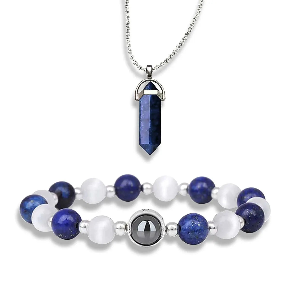 Anxiety Energy Healing Necklace Pendant, Round Bead Crystal Bracelet Jewellery Set