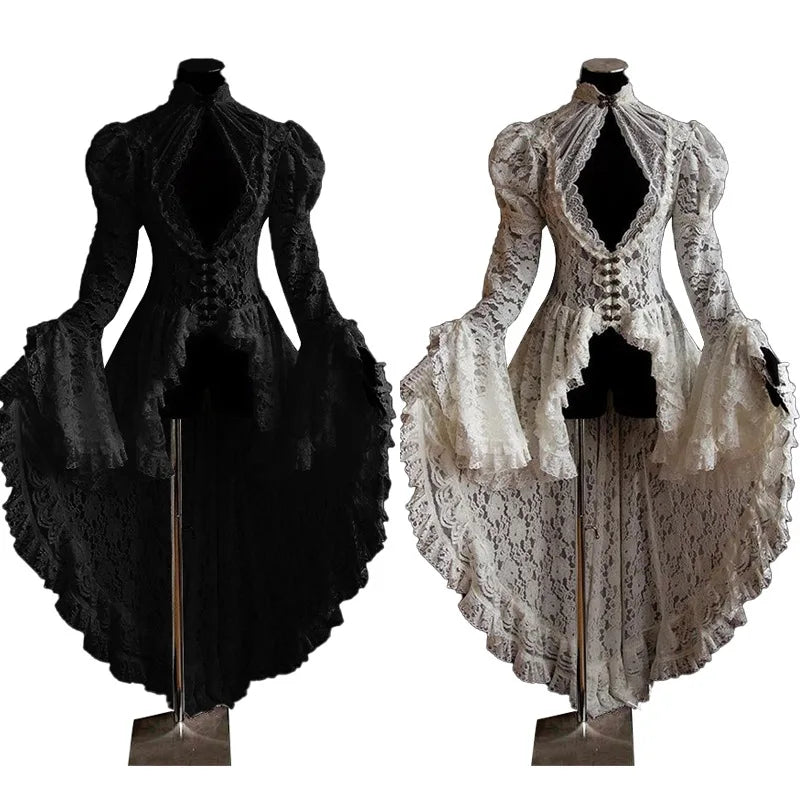 Victorian Vampire Dracula Costumes Gothic Lace Dress Cloak Fancy Dress