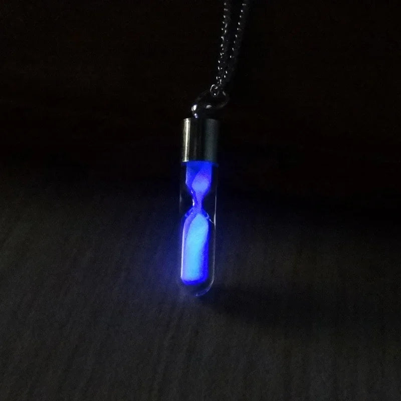 Glow In The Dark Hourglass Necklace Glass Pendant Chain