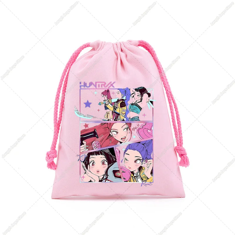 KPop Demon Hunters Merch Drawstring Purse Pouch Swim/PE Kit Swim Book Bag Huntrix Derpy Tiger Gift