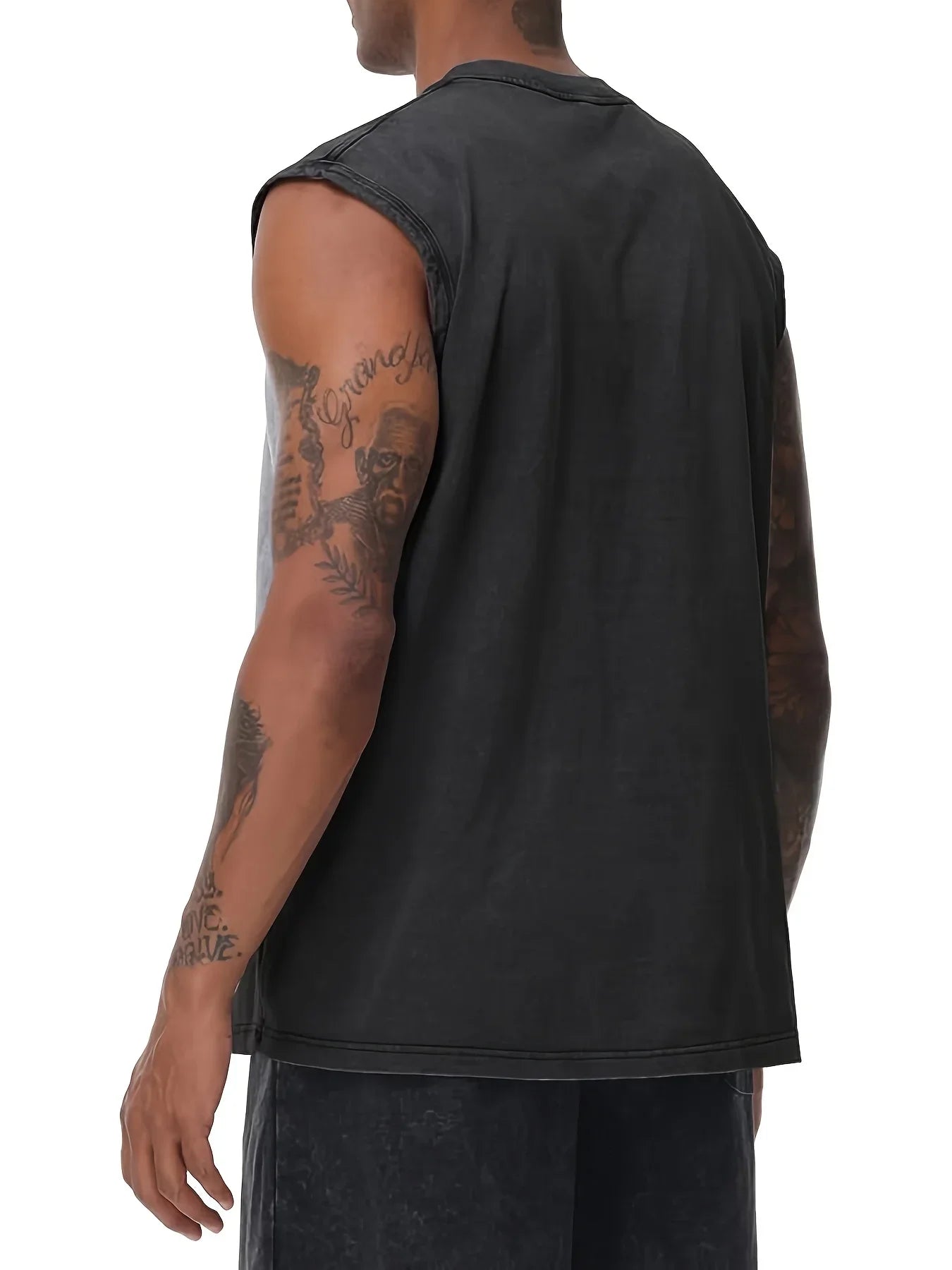 Gothic Font Pattern-printed Stonewashed Vest Unisex Mens Tshirt