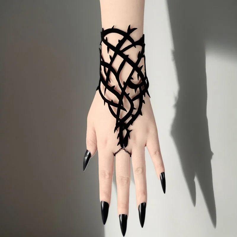 Gothic Bracelet Black Spike Dark Spider Web Hand Accessory Halloween Costume