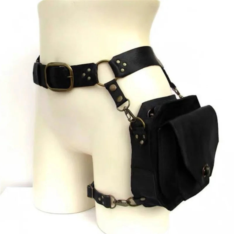 Black Brown PU Leather Steampunk Gothic Pouch Bag Purse