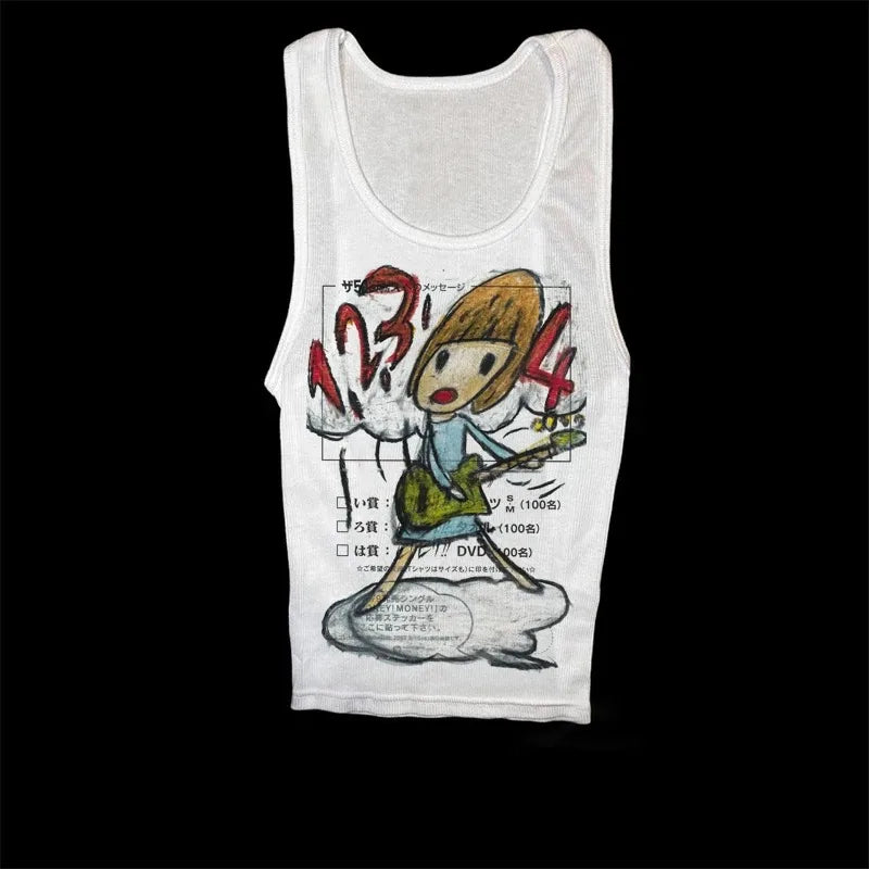 White Cropped Emo Y2K Vest Top TShirt