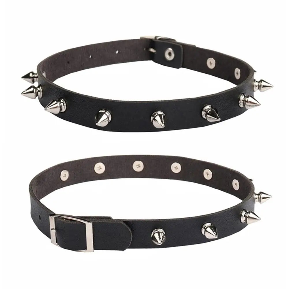 Black PU Leather Choker Punk Gothic  Spike Biker Choker PU Leather Collar Studded Rock Necklace